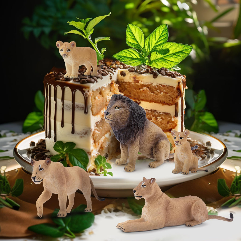 Toymany 6-Piece Lion Family Figurines – Realistic Safari Animals Set with Lion, Lionesses, and Cubs