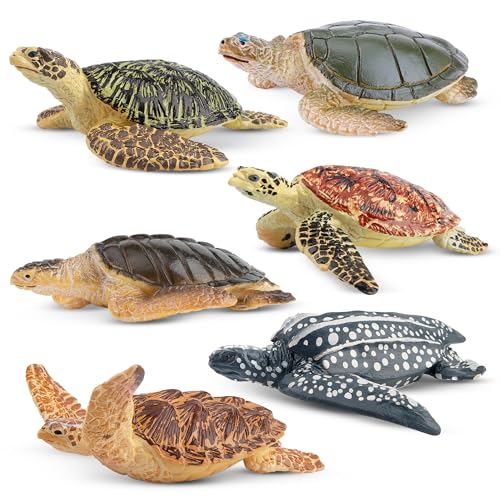 Toymany 6-Piece Realistic Sea Turtle Figurines Set - Hand Painted PVC Ocean Animal Toys for Kids, Educational Playset, Cake Toppers