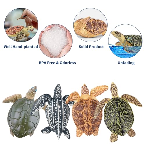 Toymany 6-Piece Realistic Sea Turtle Figurines Set - Hand Painted PVC Ocean Animal Toys for Kids, Educational Playset, Cake Toppers