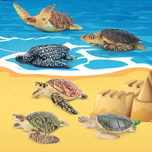 Toymany 6-Piece Realistic Sea Turtle Figurines Set - Hand Painted PVC Ocean Animal Toys for Kids, Educational Playset, Cake Toppers