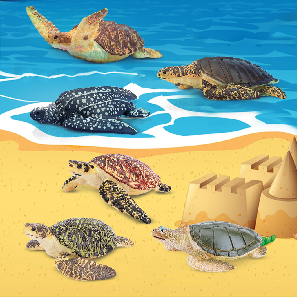 Toymany 6-Piece Realistic Sea Turtle Figurines Set - Hand Painted PVC Ocean Animal Toys for Kids, Educational Playset, Cake Toppers