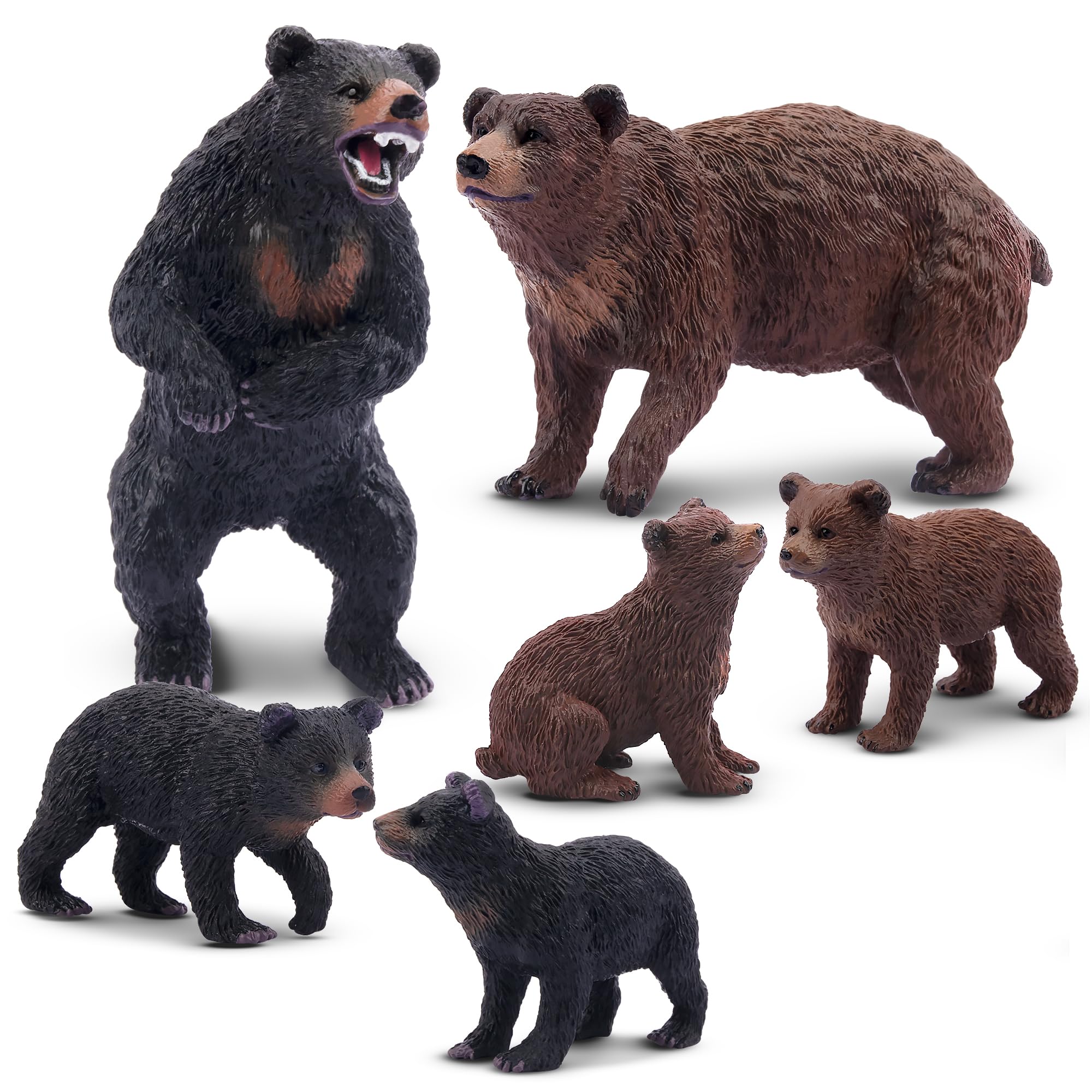 Toymany 6PCS Bear Figurines - Realistic Forest Animal Family Set for Kids