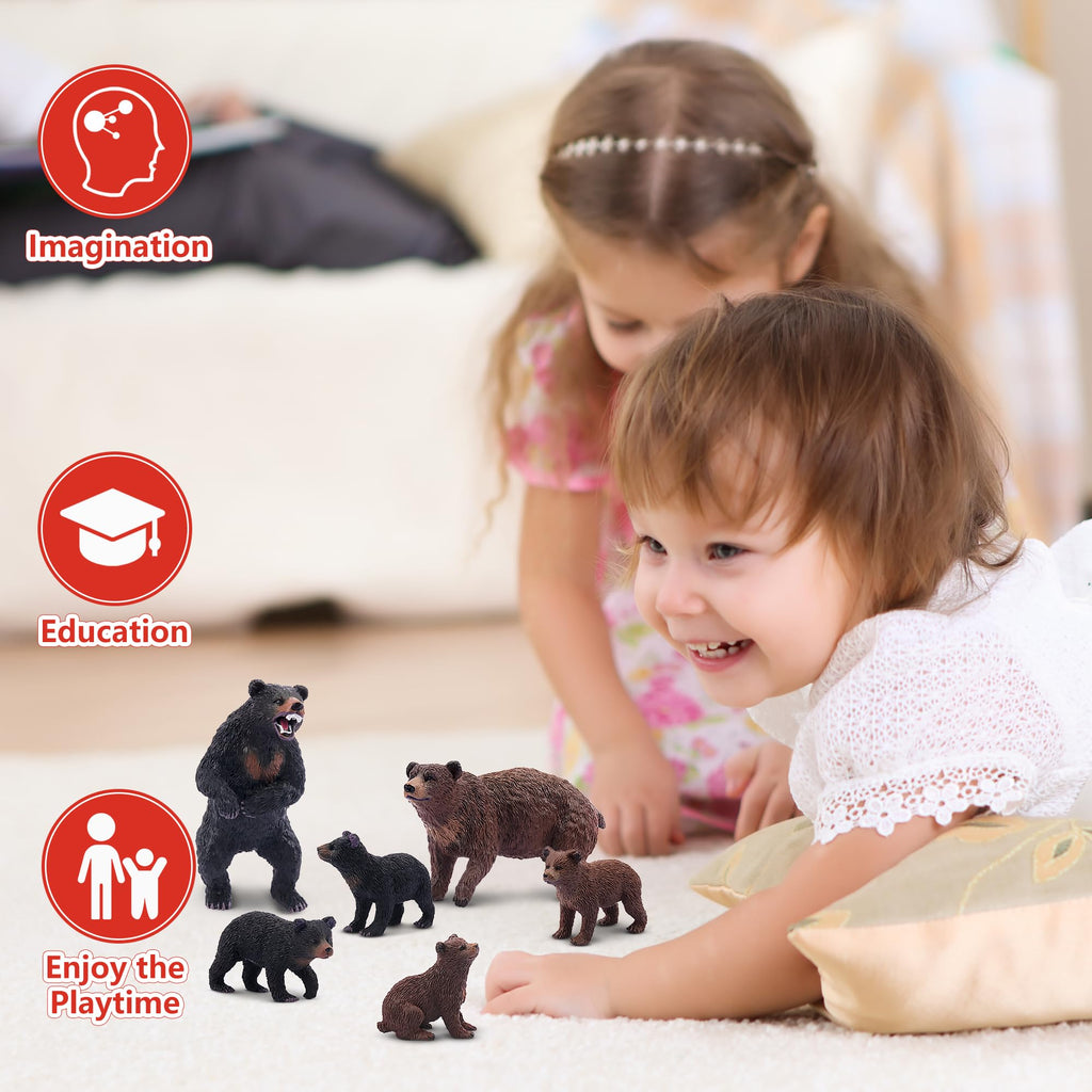 Toymany 6PCS Bear Figurines - Realistic Forest Animal Family Set for Kids