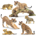 Toymany 7-Piece Leopards Family Figurines with Cubs and Tree Trunk – Realistic Jungle Animal Playset for Kids