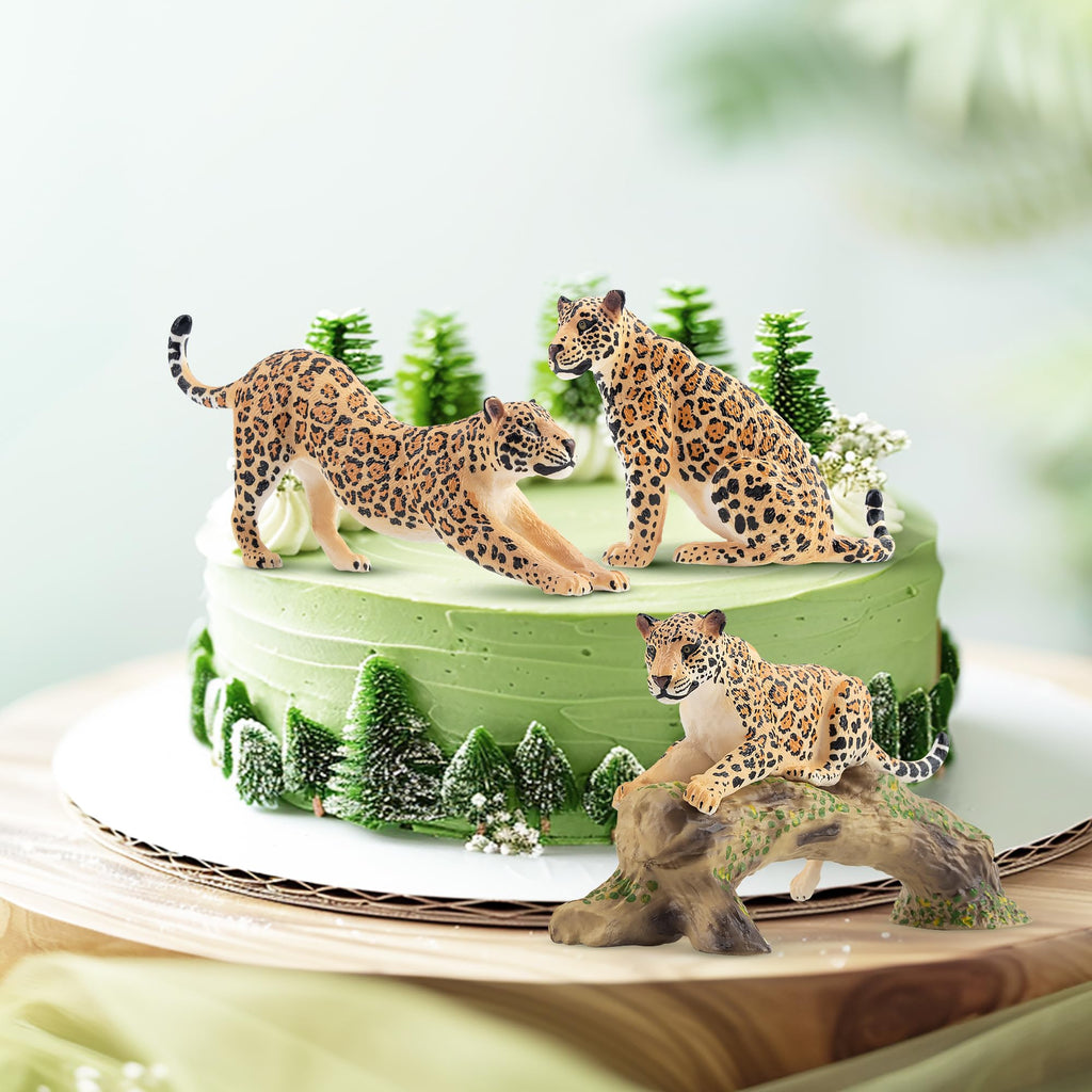 Toymany 7-Piece Leopards Family Figurines with Cubs and Tree Trunk – Realistic Jungle Animal Playset for Kids