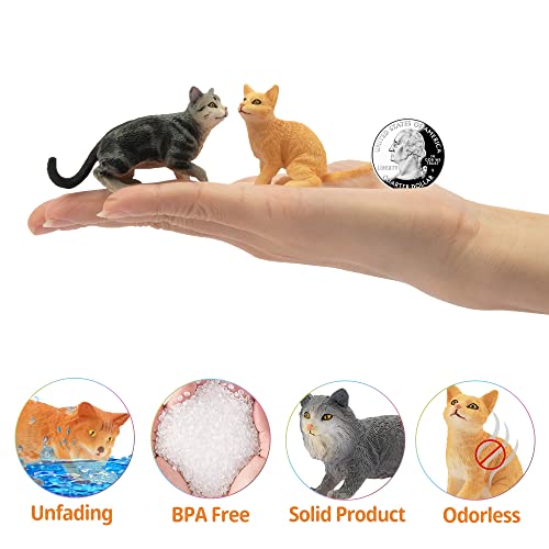 Toymany 8-Piece Realistic Cat Figurines Set - Hand Painted Orange & Grey Kittens for Cake Toppers, Birthday Gifts, and Educational Play