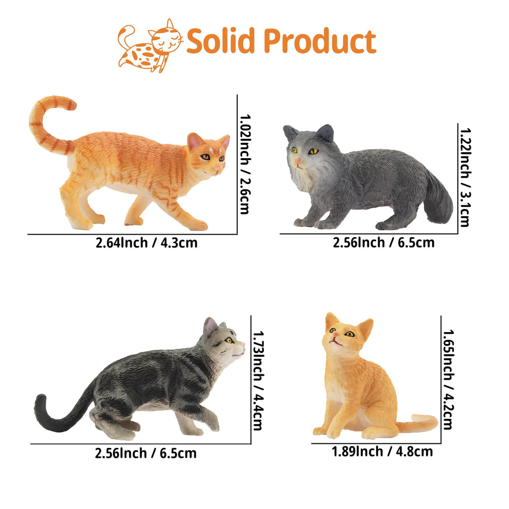 Toymany 8-Piece Realistic Cat Figurines Set - Hand Painted Orange & Grey Kittens for Cake Toppers, Birthday Gifts, and Educational Play