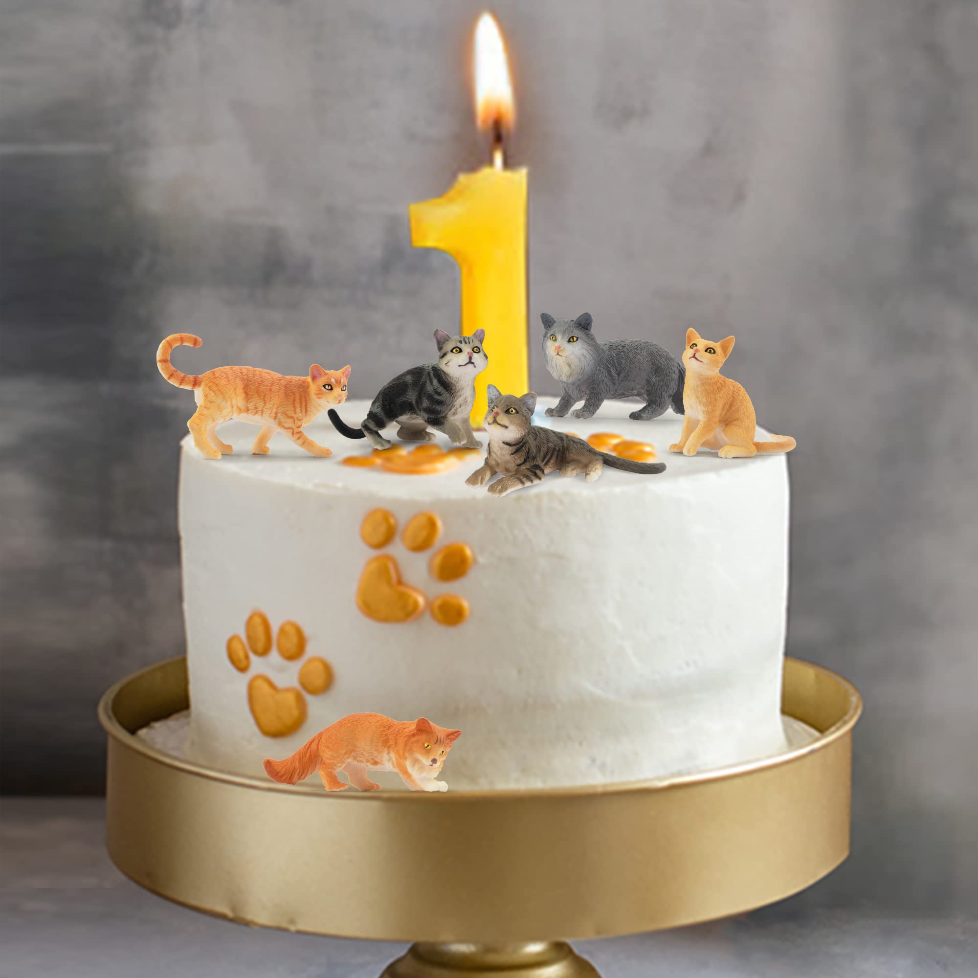 Toymany 8-Piece Realistic Cat Figurines Set - Hand Painted Orange & Grey Kittens for Cake Toppers, Birthday Gifts, and Educational Play