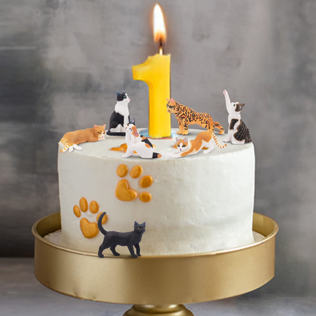 Toymany 8PCS Realistic Cat Figurines – Hand-Painted PVC Kitten Cake Toppers Set