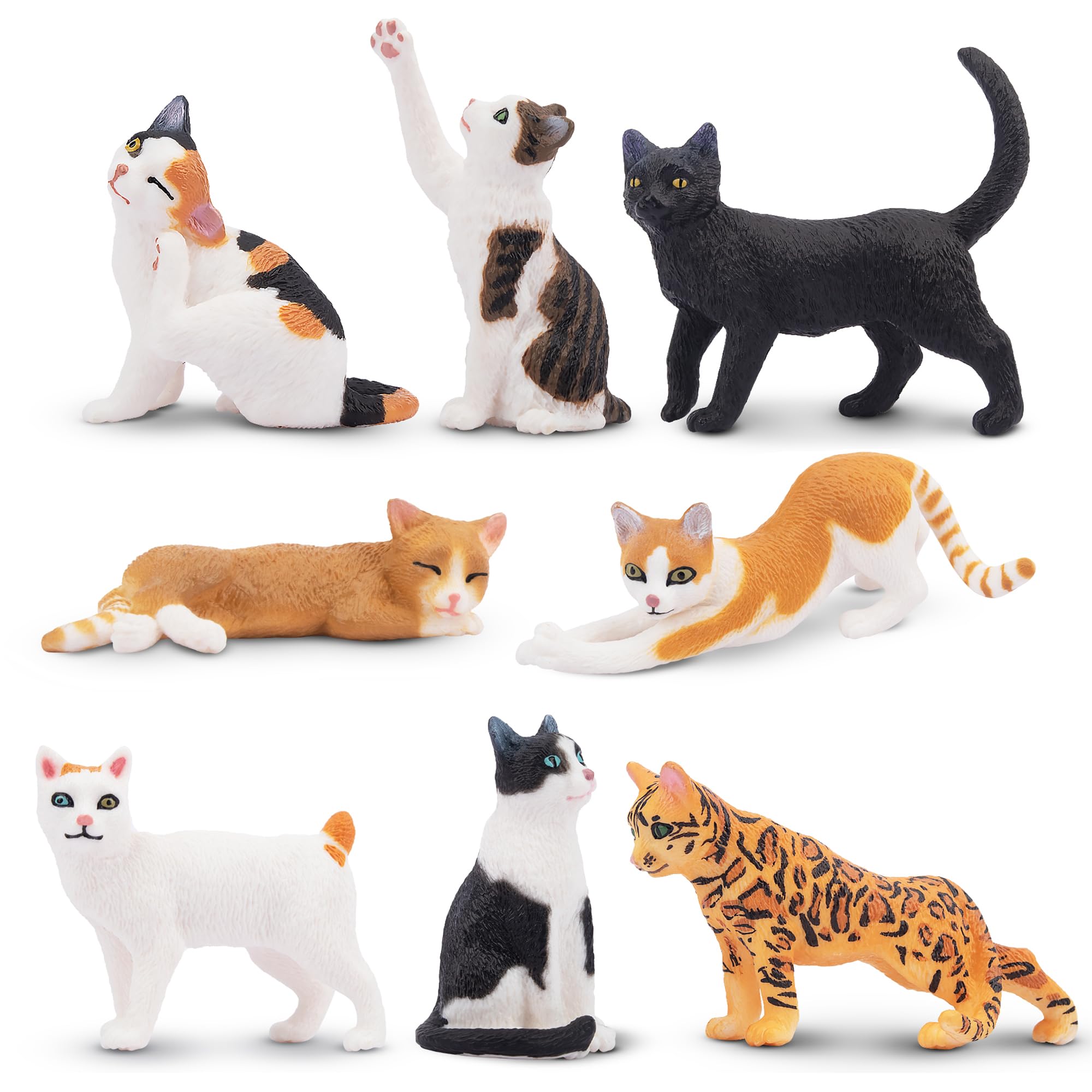 Toymany 8PCS Realistic Cat Figurines – Hand-Painted PVC Kitten Cake Toppers Set