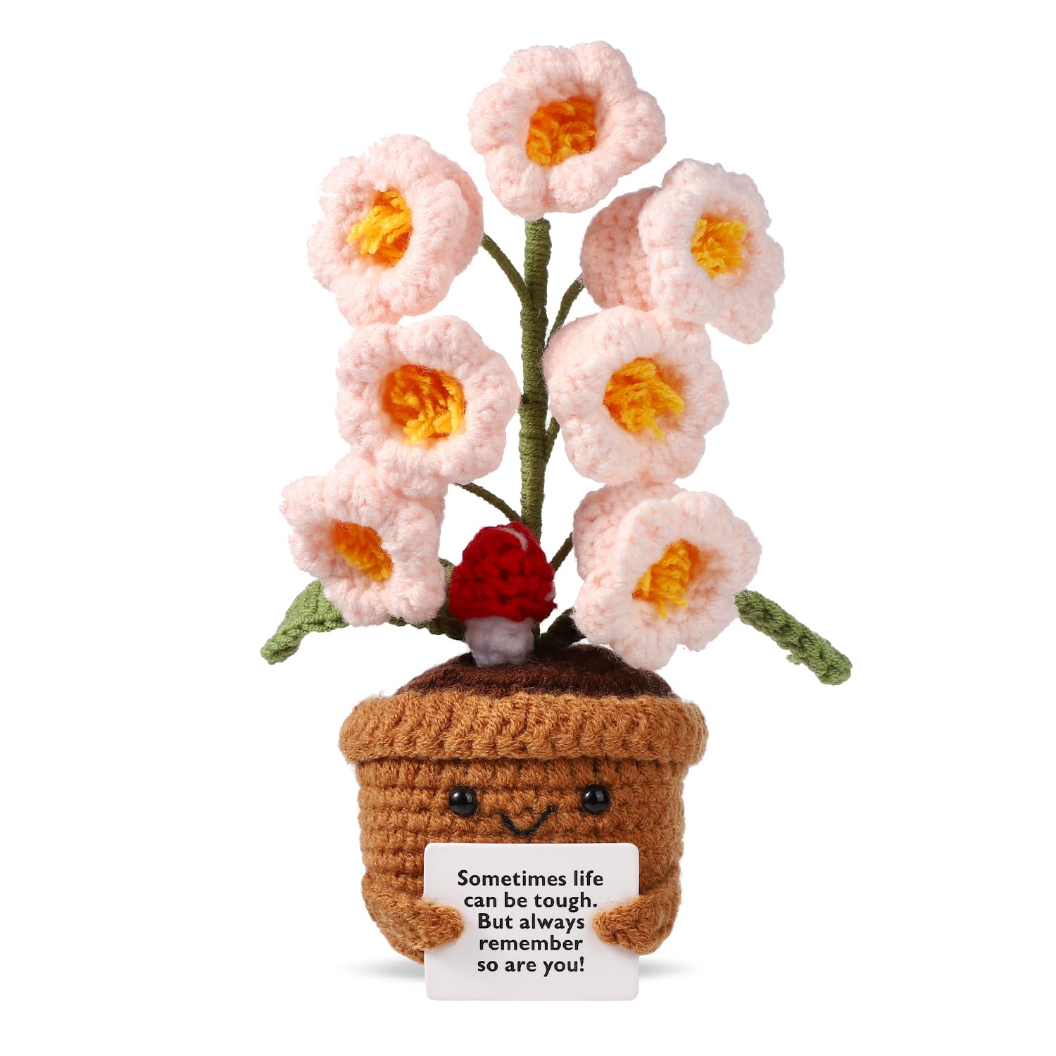 TOYMIS Crochet Positive Flower Pot - Bendable Knitted Plant Decor, 9x16cm, Wool, Motivational Gift