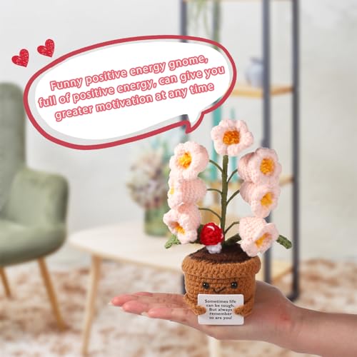 TOYMIS Crochet Positive Flower Pot - Bendable Knitted Plant Decor, 9x16cm, Wool, Motivational Gift