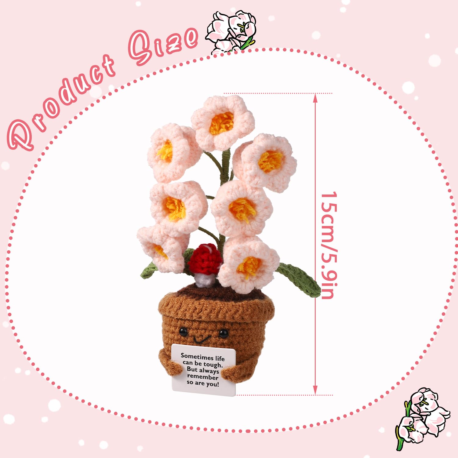 TOYMIS Crochet Positive Flower Pot - Bendable Knitted Plant Decor, 9x16cm, Wool, Motivational Gift