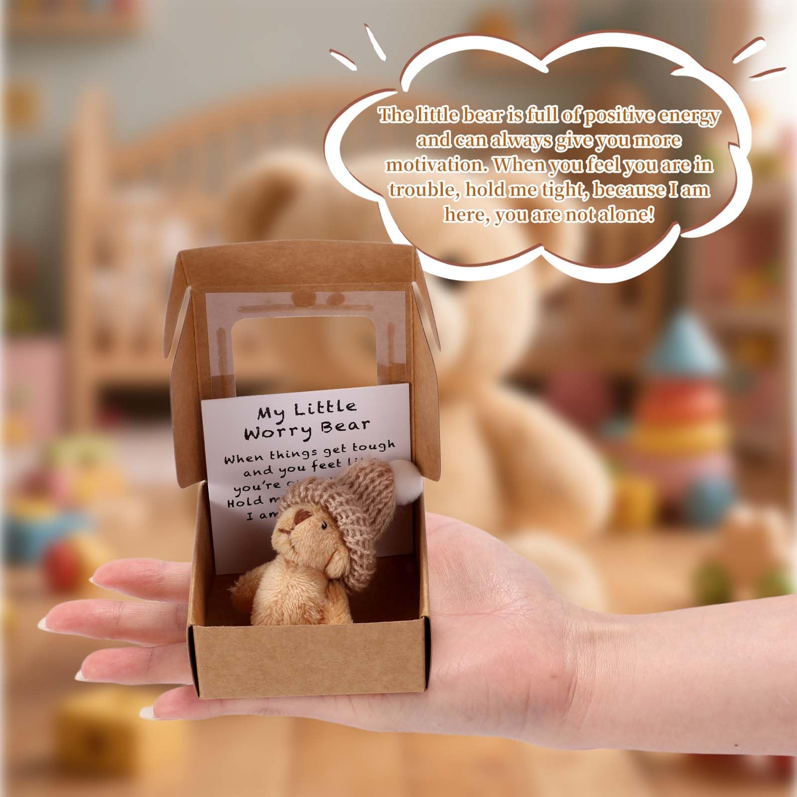 TOYMIS Mini Plush Worry Bear with Hat – Set of 2 Small Bears in Boxes with Encouragement Cards