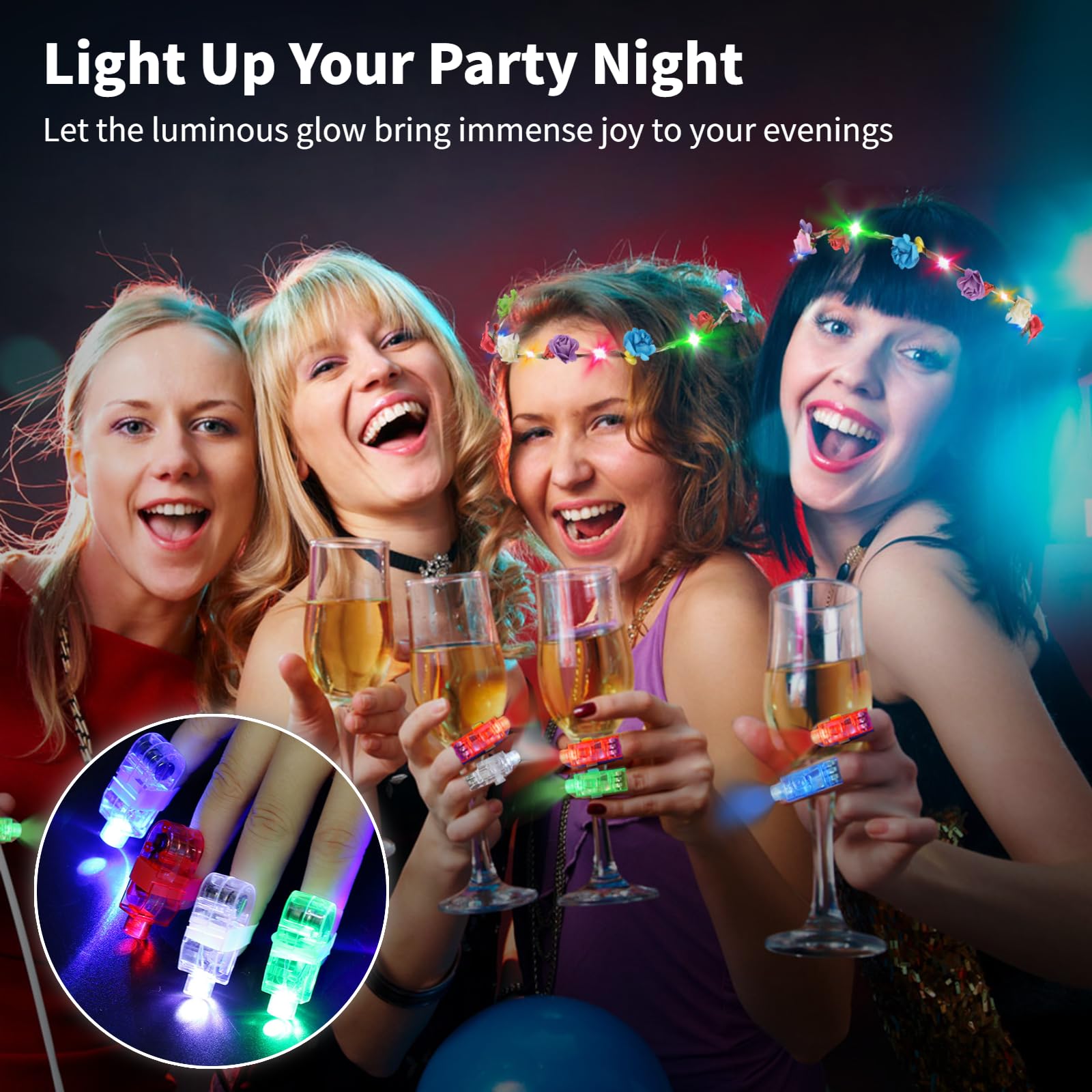 Toyoget 40 LED Finger Lights, 4 Colors, Battery-Powered Party Favors for Raves & Concerts