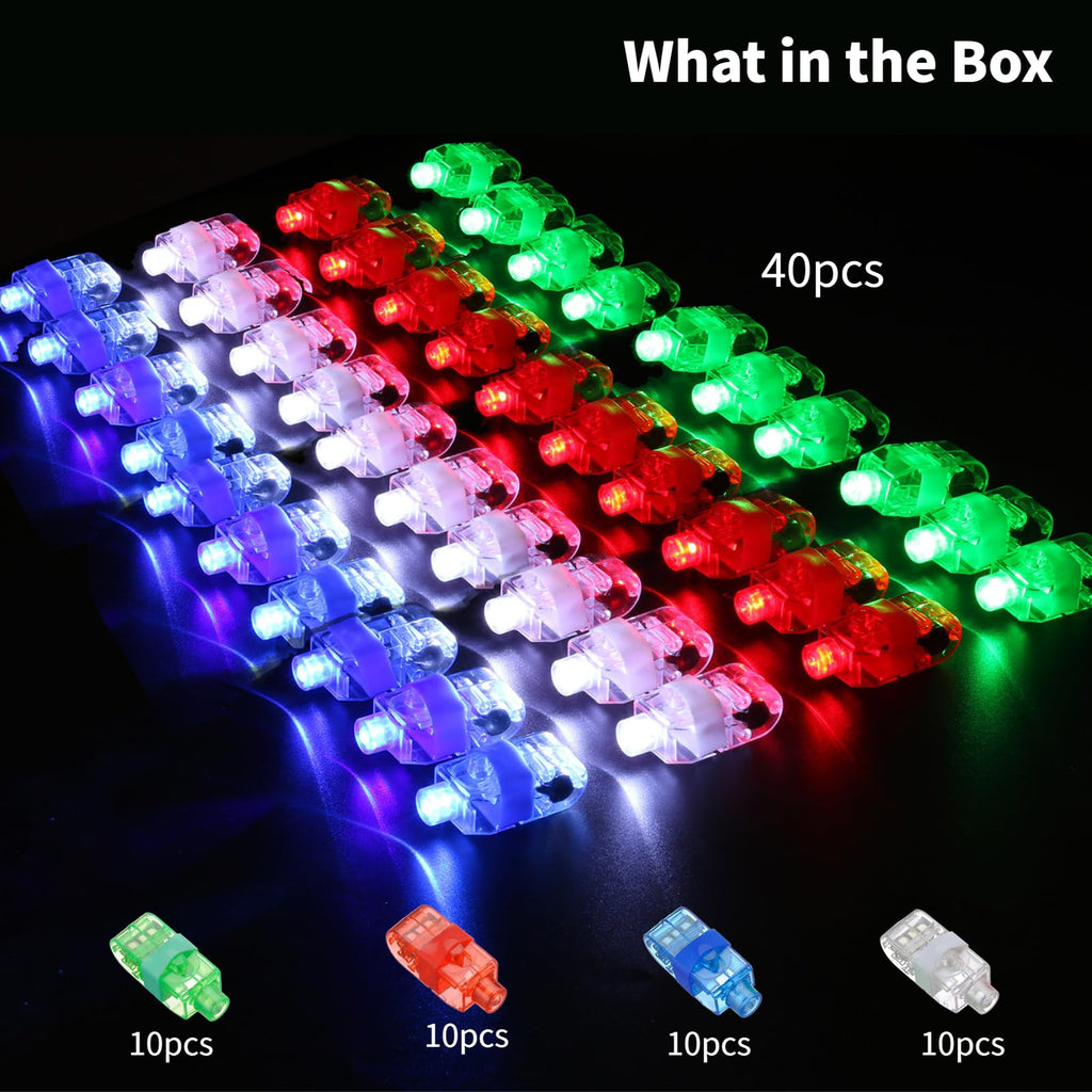 Toyoget 40 LED Finger Lights, 4 Colors, Battery-Powered Party Favors for Raves & Concerts