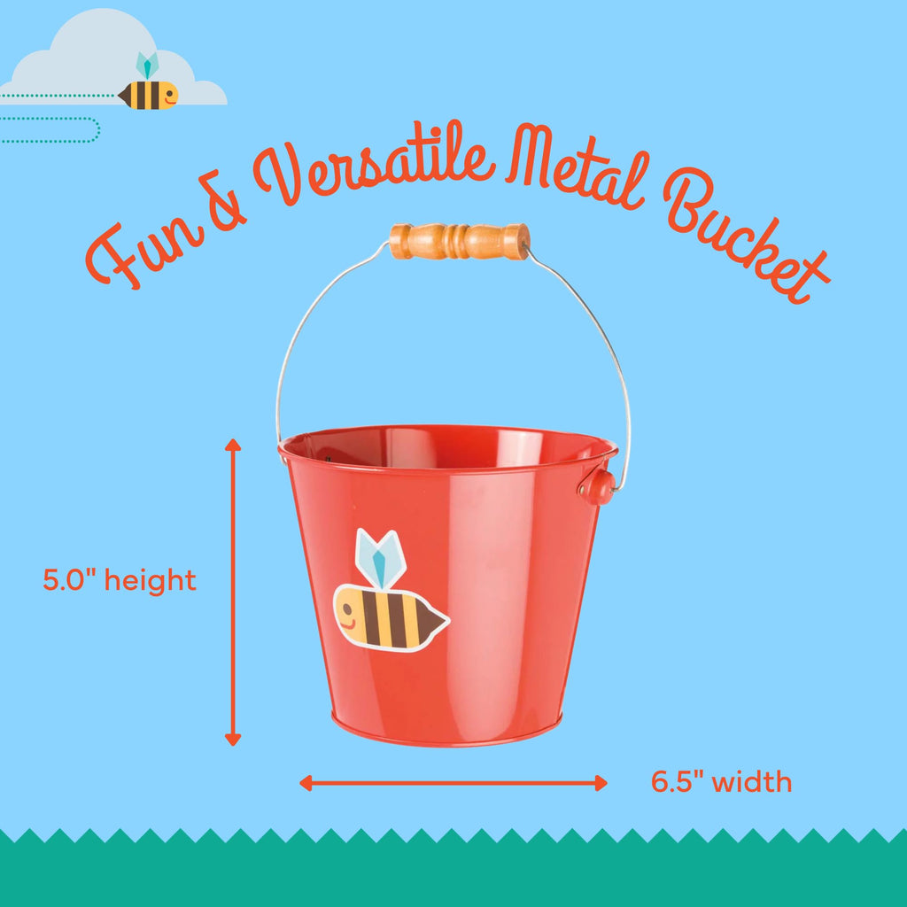 Toysmith 5-Inch Metal Garden & Beach Bucket for Kids – Bee & Beetle Designs