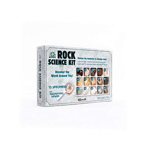 Toysmith Rock Science Kit – 15 Mineral Specimens with Magnifying Viewer & Identification Guide for Kids Ages 8+