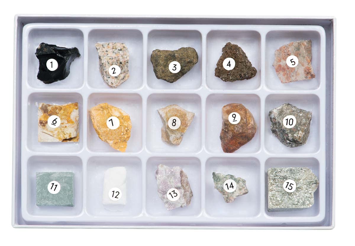 Toysmith Rock Science Kit – 15 Mineral Specimens with Magnifying Viewer & Identification Guide for Kids Ages 8+
