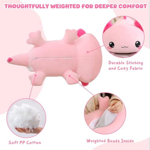 TOYSYM Weighted Axolotl Stuffed Animal – Soft Plush Toy with Weighted Beads, Cute Pillow for Kids and Adults