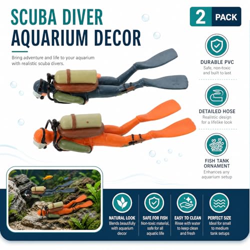 Toyvian 2-Pack Scuba Diver Toy with Hose – Mini Diver Figures for Fish Tank Decorations