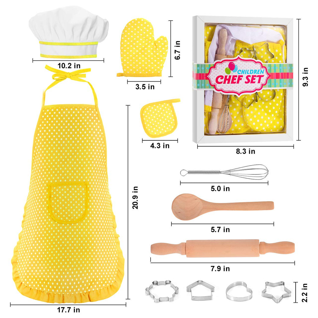 Toyze Kids Chef Costume Set with Baking Tools - Pretend Play Apron and Hat for Girls Boys Ages 2-8