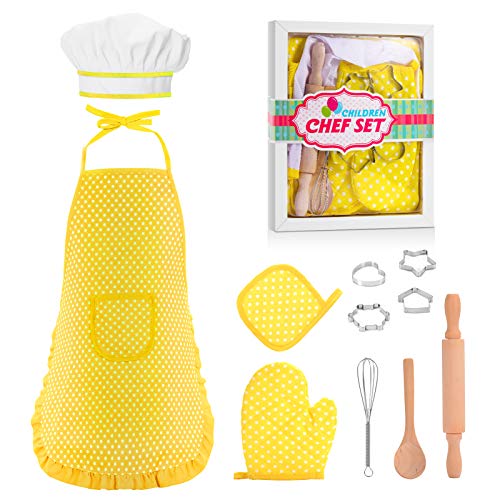 Toyze Kids Chef Costume Set with Baking Tools - Pretend Play Apron and Hat for Girls Boys Ages 2-8