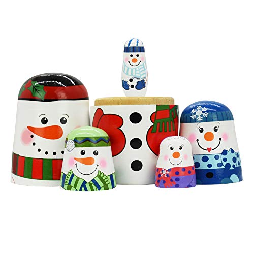 Tphon 5-Piece Handmade Wooden Nesting Dolls Set – Russian Matryoshka with Santa Snowman Animals for Kids