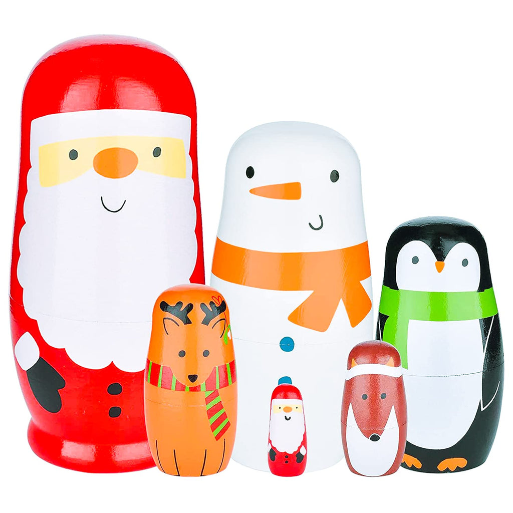 Tphon Cute Nesting Dolls Set – 5 Handmade Wooden Matryoshka Dolls with Animal Patterns