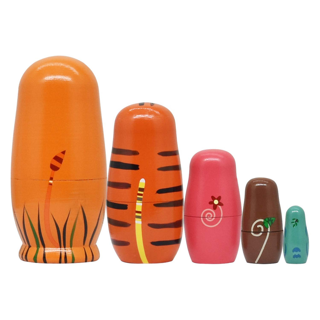 Tphon Russian Nesting Dolls – Handmade Wooden Matryoshka Set of 5 with Animal Designs