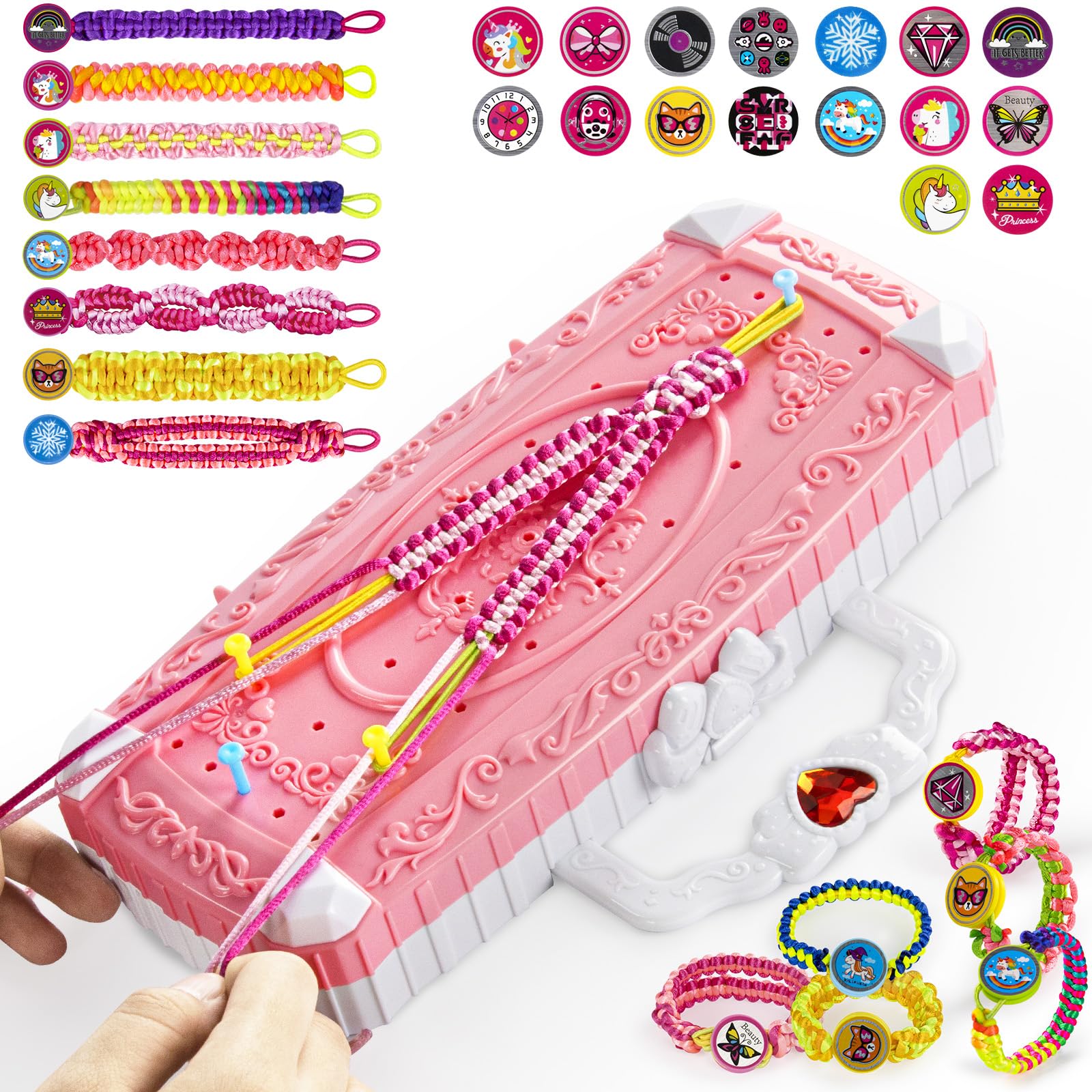 TQRAZ Bracelet Making Kit for Girls 8-12 - Pink Friendship Bracelet Craft Set with Loom & Accessories