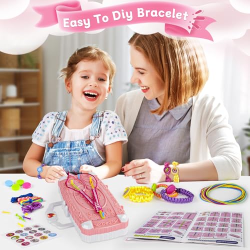 TQRAZ Bracelet Making Kit for Girls 8-12 - Pink Friendship Bracelet Craft Set with Loom & Accessories