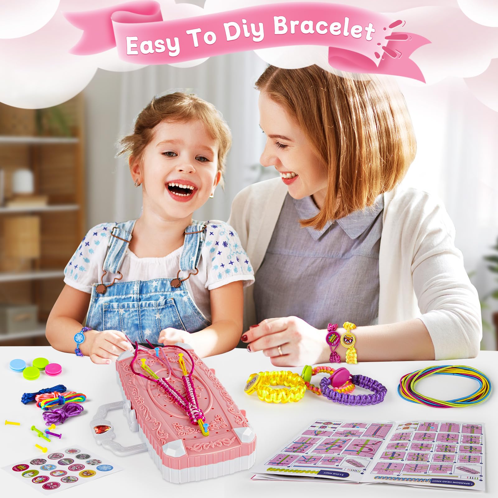 TQRAZ Bracelet Making Kit for Girls 8-12 - Pink Friendship Bracelet Craft Set with Loom & Accessories