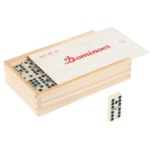 Trademark Games Double Nine Domino Set with Wooden Storage Case – 55 Premium Tiles for Family Game Night
