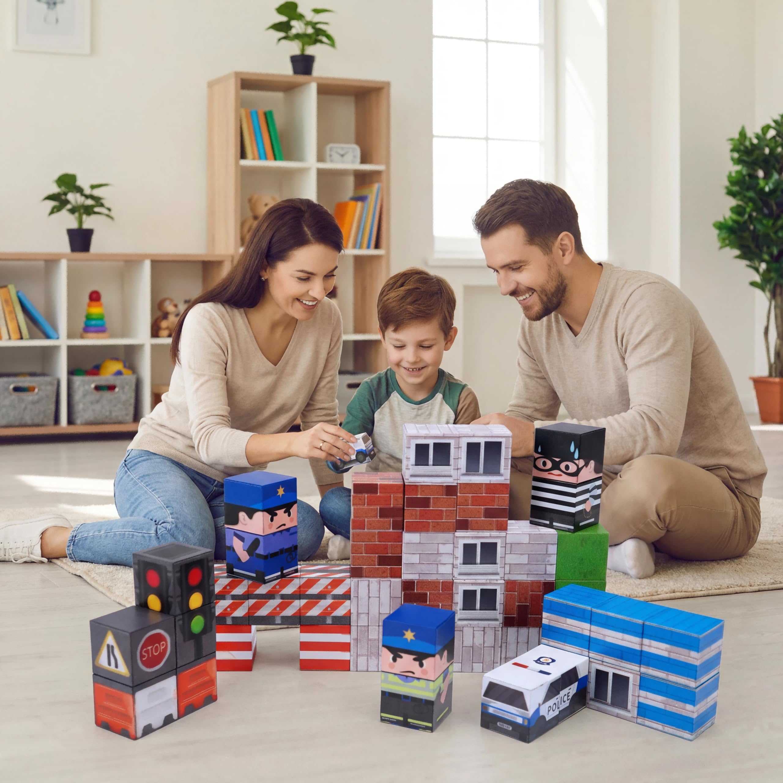 Traffic Theme Magnetic Blocks 45-Piece Set – Travel-Friendly STEM Building Cubes for Kids Ages 3+