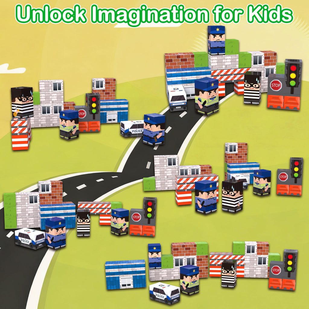 Traffic Theme Magnetic Blocks 45-Piece Set – Travel-Friendly STEM Building Cubes for Kids Ages 3+
