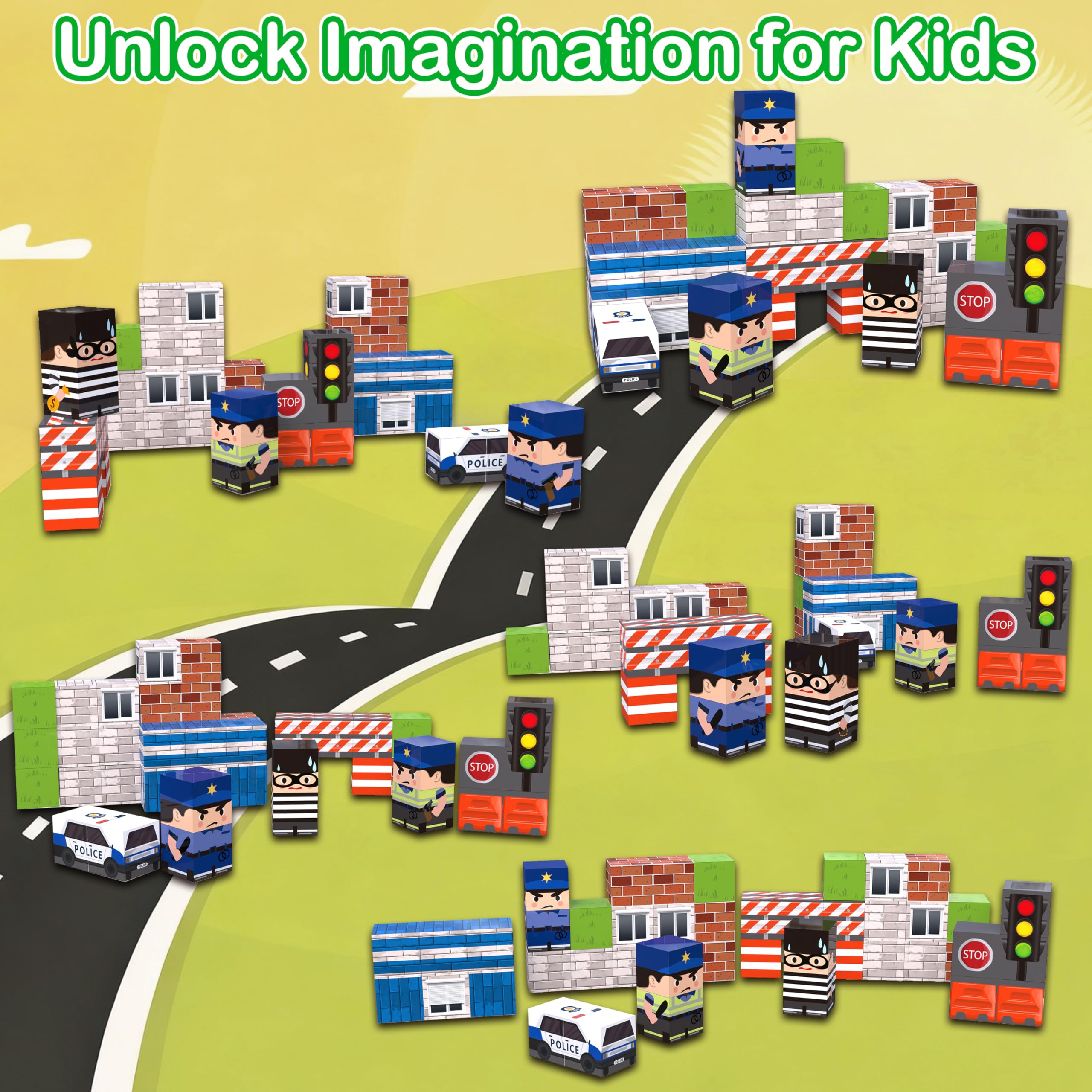 Traffic Theme Magnetic Blocks 45-Piece Set – Travel-Friendly STEM Building Cubes for Kids Ages 3+