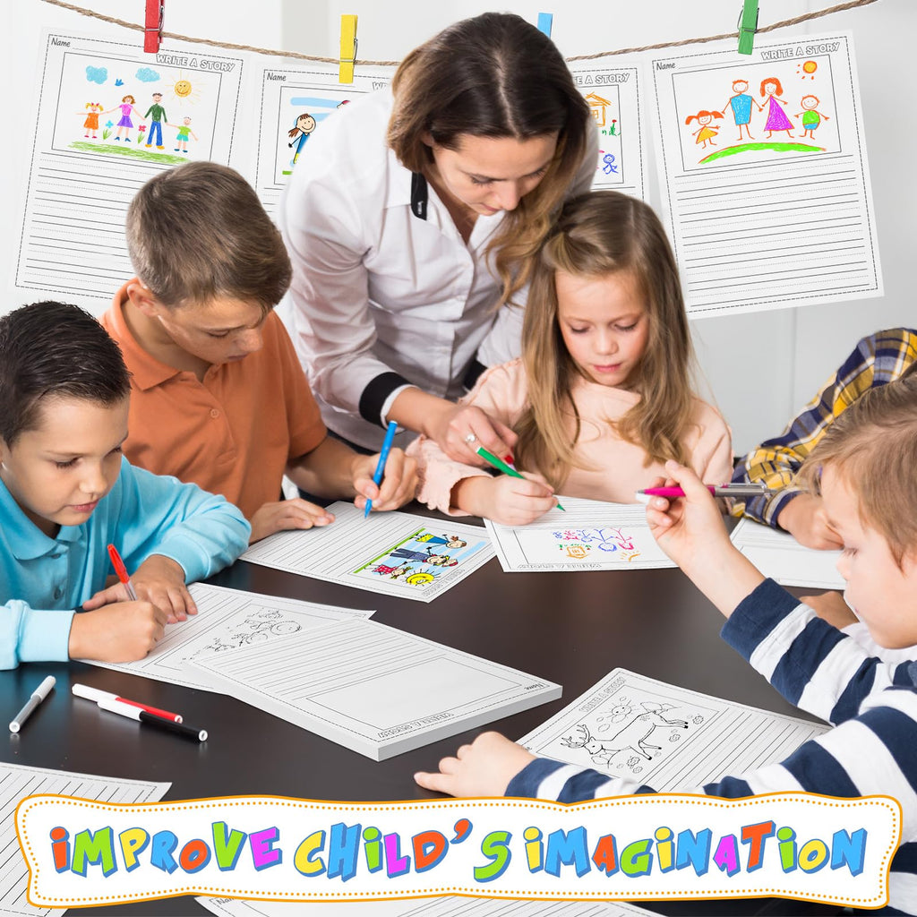Trandraft 100 Sheets Story Writing Paper for Kids, 8.5x11 Half Drawing Half Lines Handwriting Practice, Preschool Kindergarten