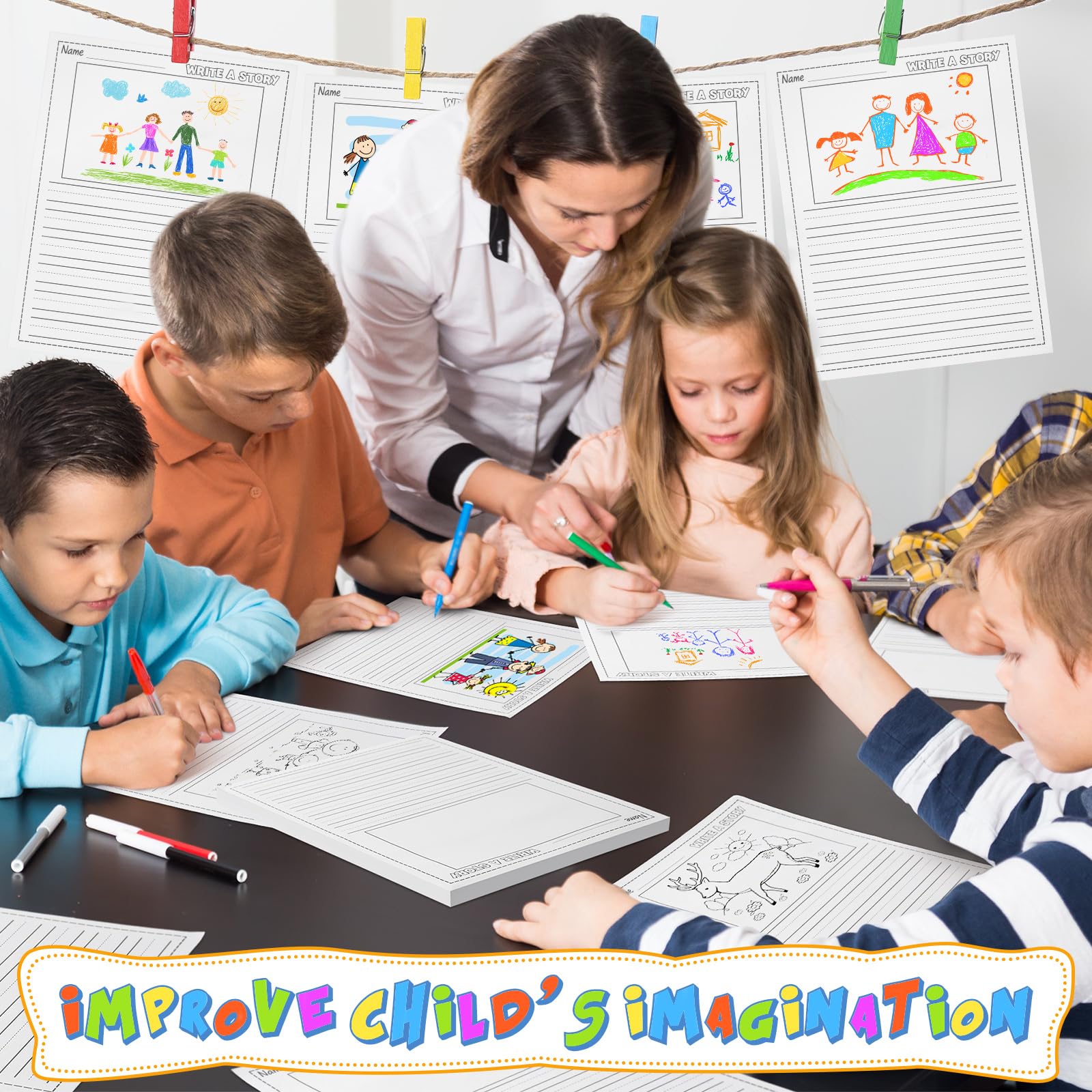 Trandraft 100 Sheets Story Writing Paper for Kids, 8.5x11 Half Drawing Half Lines Handwriting Practice, Preschool Kindergarten