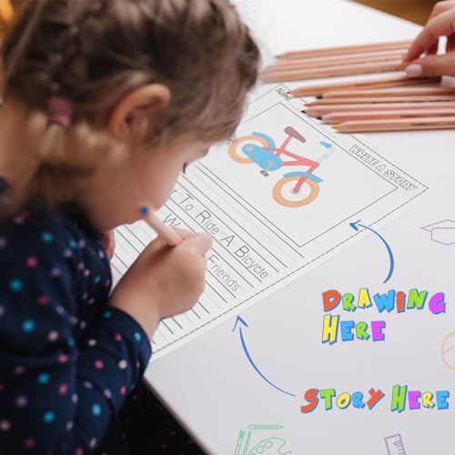 Trandraft 100 Sheets Story Writing Paper for Kids, 8.5x11 Half Drawing Half Lines Handwriting Practice, Preschool Kindergarten