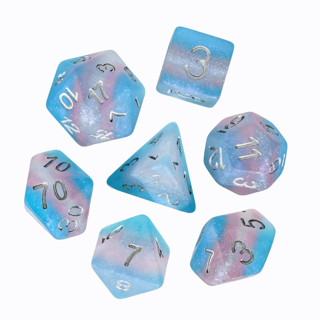 Trans-Pride Polyhedral DND Dice Set – 7 Resin Dice with Matte Finish for RPGs