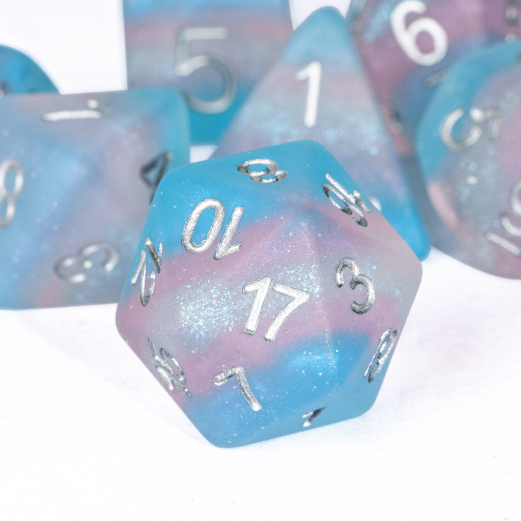 Trans-Pride Polyhedral DND Dice Set – 7 Resin Dice with Matte Finish for RPGs