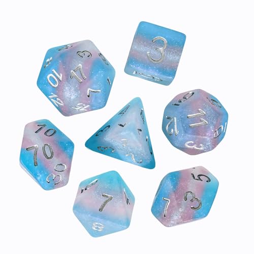 Trans-Pride Polyhedral DND Dice Set – 7 Resin Dice with Matte Finish for RPGs