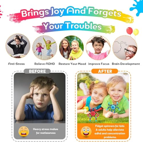 Transformable Fidget Spinner Toys for Kids & Adults - 4 Pack Sensory Stress Relief Gyros