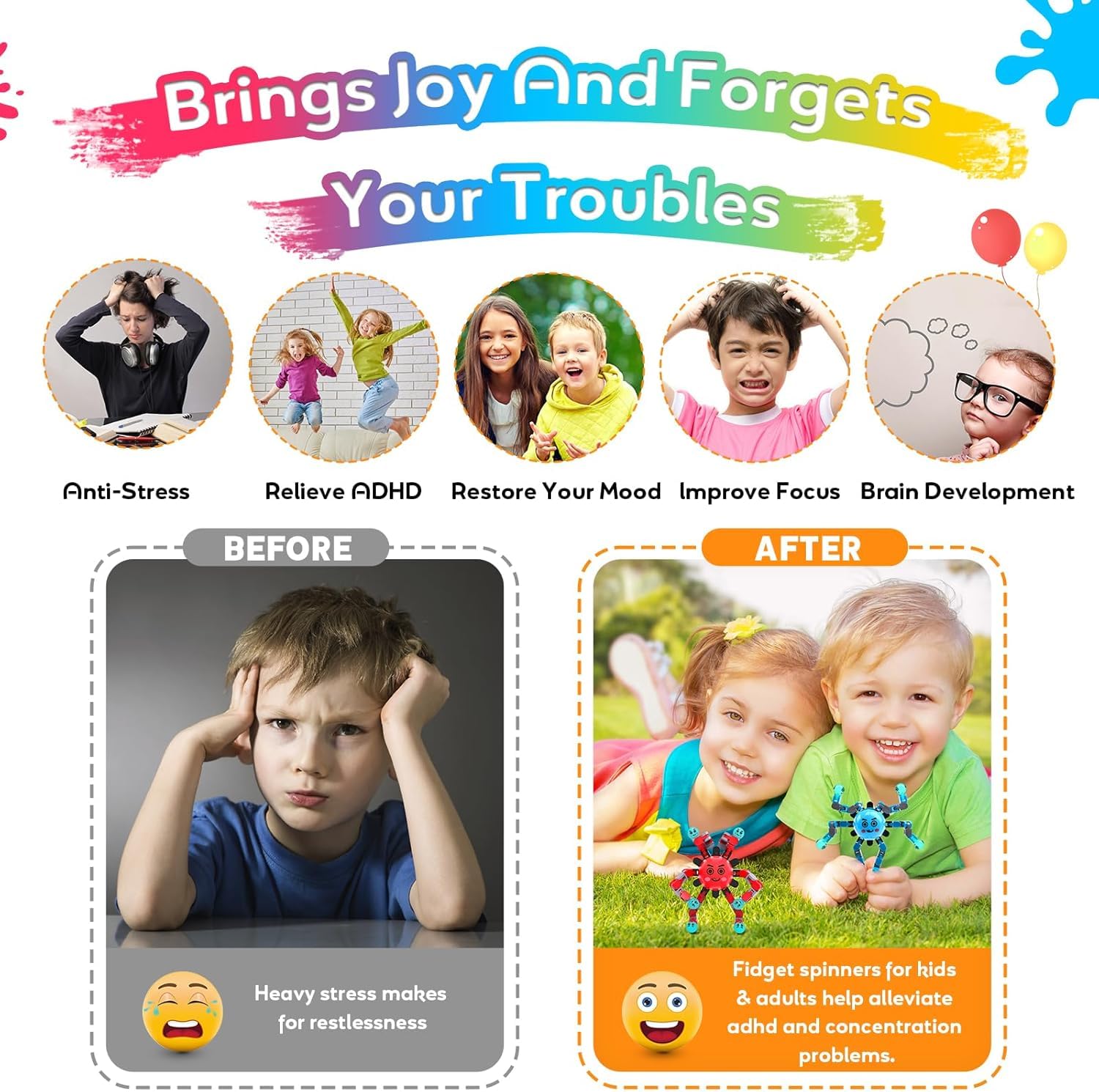 Transformable Fidget Spinner Toys for Kids & Adults - 4 Pack Sensory Stress Relief Gyros