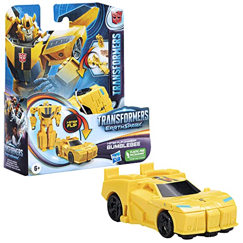 Transformers EarthSpark 1-Step Flip Changer Bumblebee 4-Inch Action Figure - Robot to Sports Car in One Flip
