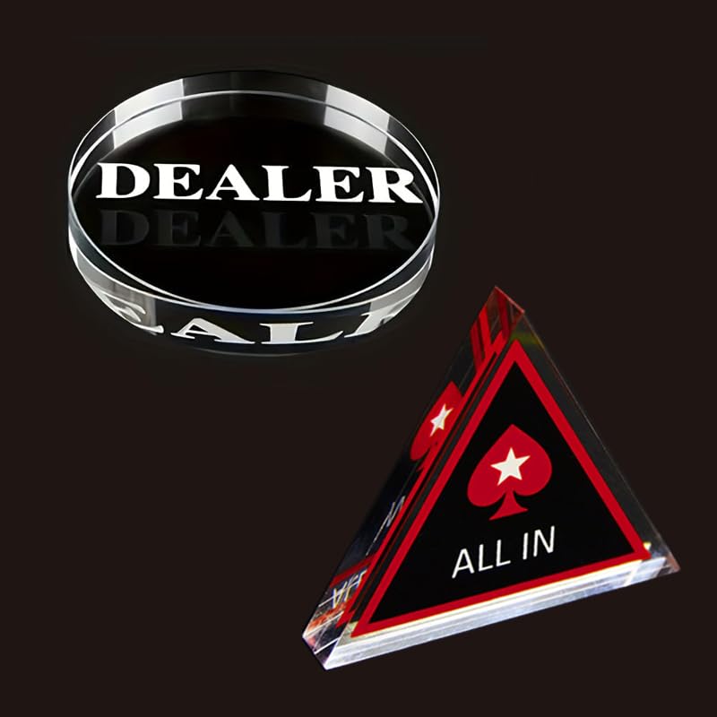 Transparent Crystal Poker Dealer Button & ALL IN Marker Set - Yichageebo