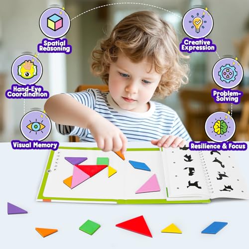 Travel Tangram Puzzle with 2 Magnetic Boards & 368 Patterns – STEM Game for Kids and Adults