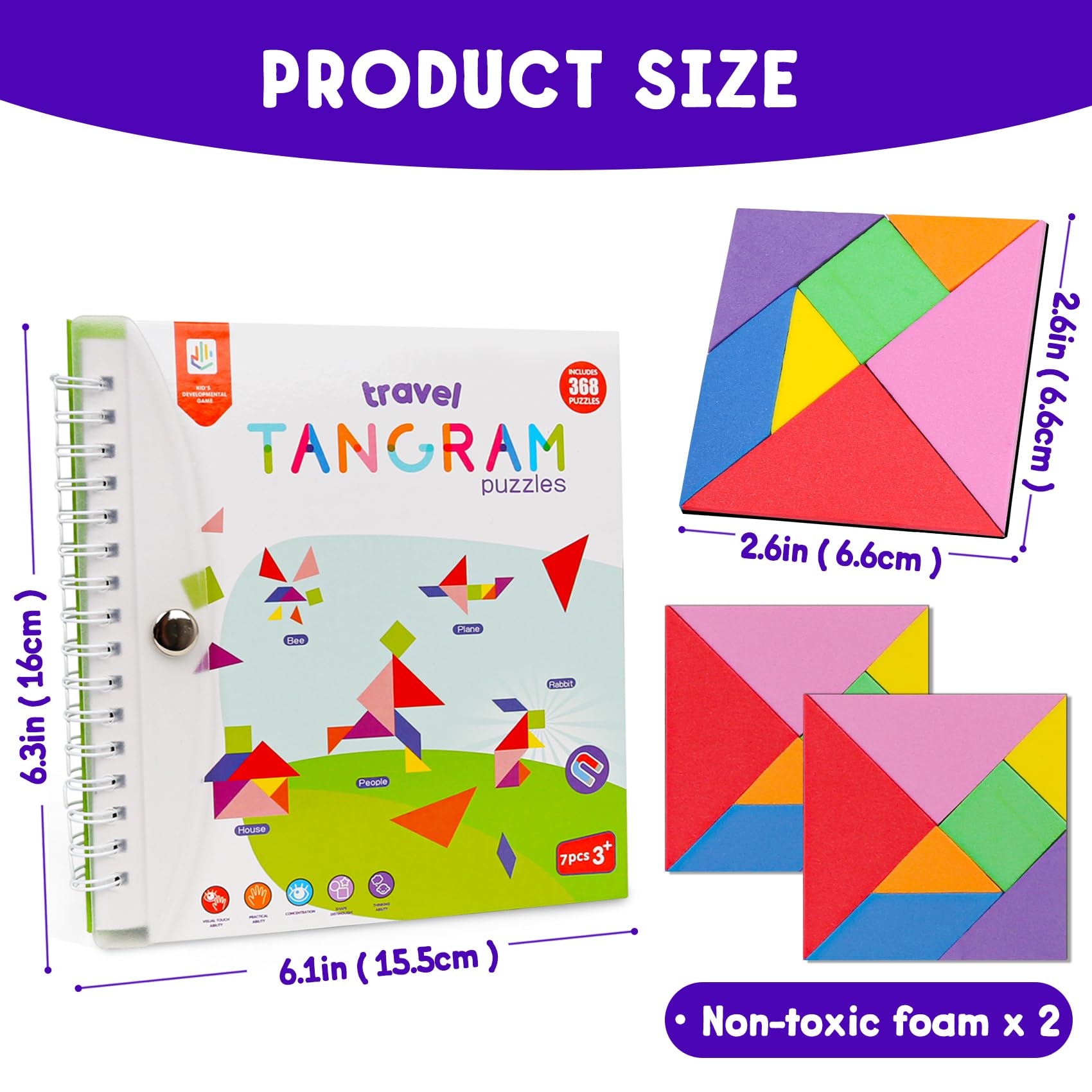 Travel Tangram Puzzle with 2 Magnetic Boards & 368 Patterns – STEM Game for Kids and Adults