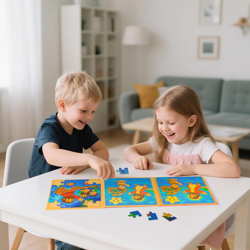 TRAVOFUN Magnetic Bible Puzzles for Kids Ages 3-5 – Jesus Walking on Water & Calming the Storm, 2-Pack Jigsaw Book, Christian Gifts for Toddlers